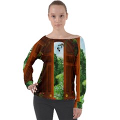 Beautiful World Entry Door Fantasy Off Shoulder Long Sleeve Velour Top by Amaryn4rt