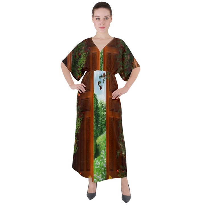 Beautiful World Entry Door Fantasy V-Neck Boho Style Maxi Dress