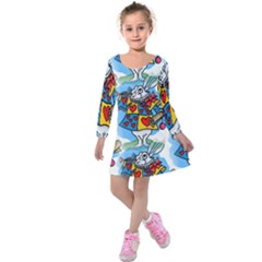 Seamless Repeating Tiling Tileable Kids  Long Sleeve Velvet Dress by Amaryn4rt