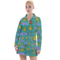 Meow Cat Pattern Women s Long Sleeve Casual Dress View1