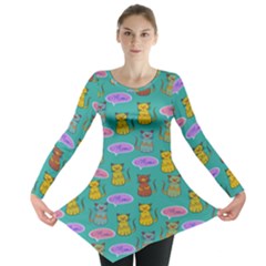 Meow Cat Pattern Long Sleeve Tunic  by Amaryn4rt