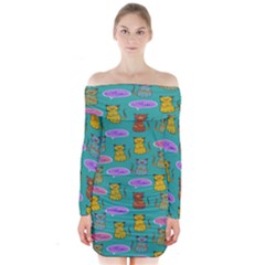 Meow Cat Pattern Long Sleeve Off Shoulder Dress by Amaryn4rt