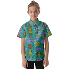 Meow Cat Pattern Kids  Short Sleeve Shirt by Amaryn4rt