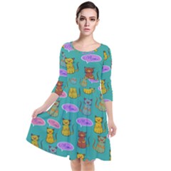 Meow Cat Pattern Quarter Sleeve Waist Band Dress by Amaryn4rt