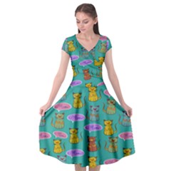 Meow Cat Pattern Cap Sleeve Wrap Front Dress by Amaryn4rt