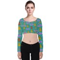 Meow Cat Pattern Velvet Long Sleeve Crop Top View1