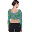 Meow Cat Pattern Velvet Long Sleeve Crop Top View2