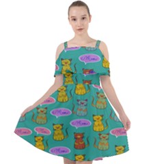 Meow Cat Pattern Cut Out Shoulders Chiffon Dress by Amaryn4rt