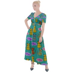 Meow Cat Pattern Button Up Short Sleeve Maxi Dress by Amaryn4rt