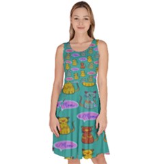 Meow Cat Pattern Knee Length Skater Dress With Pockets by Amaryn4rt