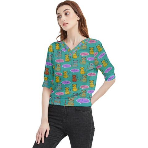 Meow Cat Pattern Quarter Sleeve Blouse by Amaryn4rt