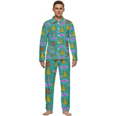 Meow Cat Pattern Men s Long Sleeve Velvet Pocket Pajamas Set by Amaryn4rt