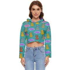 Meow Cat Pattern Women s Lightweight Cropped Hoodie by Amaryn4rt