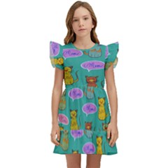 Meow Cat Pattern Kids  Winged Sleeve Dress by Amaryn4rt