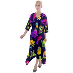 Space Patterns Quarter Sleeve Wrap Front Maxi Dress by Amaryn4rt