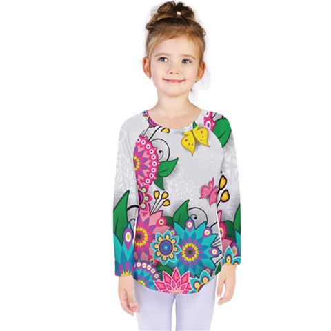 Flowers Pattern Vector Art Kids  Long Sleeve Tee by Amaryn4rt