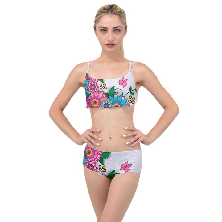 Flowers Pattern Vector Art Layered Top Bikini Set