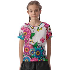 Flowers Pattern Vector Art Kids  Frill Chiffon Blouse