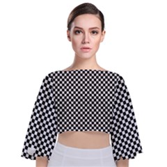 Black And White Checkerboard Background Board Checker Tie Back Butterfly Sleeve Chiffon Top by Amaryn4rt