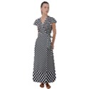 Black And White Checkerboard Background Board Checker Flutter Sleeve Maxi Dress View1