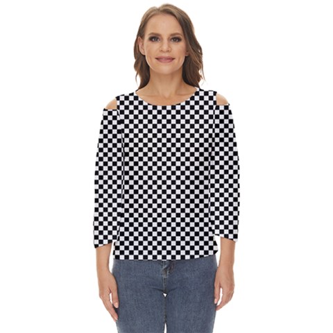 Black And White Checkerboard Background Board Checker Cut Out Wide Sleeve Top by Amaryn4rt