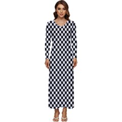 Black And White Checkerboard Background Board Checker Long Sleeve Longline Maxi Dress by Amaryn4rt