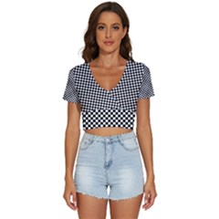 Black And White Checkerboard Background Board Checker V-neck Crop Top by Amaryn4rt