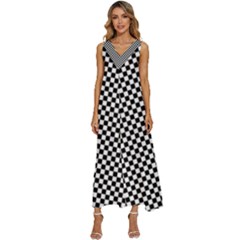 Black And White Checkerboard Background Board Checker V-neck Sleeveless Loose Fit Overalls by Amaryn4rt