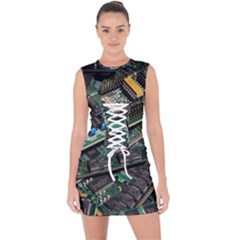 Computer Ram Tech - Lace Up Front Bodycon Dress by Amaryn4rt