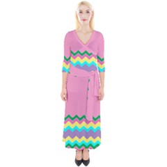 Easter Chevron Pattern Stripes Quarter Sleeve Wrap Maxi Dress by Amaryn4rt