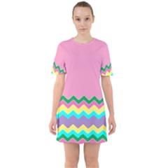 Easter Chevron Pattern Stripes Sixties Short Sleeve Mini Dress by Amaryn4rt