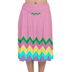 Easter Chevron Pattern Stripes Velvet Flared Midi Skirt by Amaryn4rt