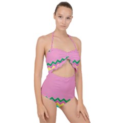 Easter Chevron Pattern Stripes Scallop Top Cut Out Swimsuit by Amaryn4rt