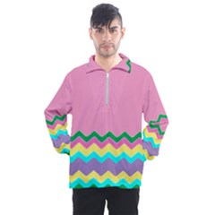 Easter Chevron Pattern Stripes Men s Half Zip Pullover by Amaryn4rt