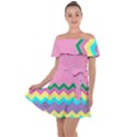 Easter Chevron Pattern Stripes Off Shoulder Velour Dress View1