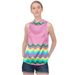 Easter Chevron Pattern Stripes High Neck Satin Top by Amaryn4rt