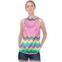 Easter Chevron Pattern Stripes High Neck Satin Top View1