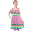 Easter Chevron Pattern Stripes Kids  Cut Out Shoulders Chiffon Dress View1