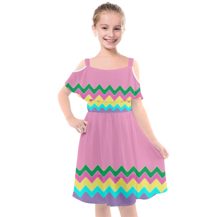 Easter Chevron Pattern Stripes Kids  Cut Out Shoulders Chiffon Dress