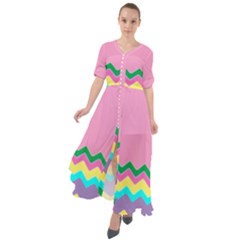 Easter Chevron Pattern Stripes Waist Tie Boho Maxi Dress