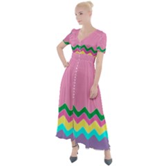 Easter Chevron Pattern Stripes Button Up Short Sleeve Maxi Dress by Amaryn4rt