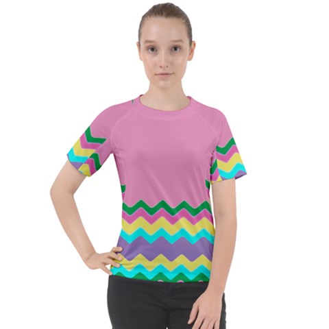 Easter Chevron Pattern Stripes Women s Sport Raglan Tee by Amaryn4rt