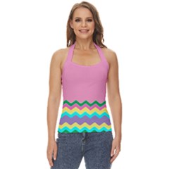 Easter Chevron Pattern Stripes Basic Halter Top by Amaryn4rt