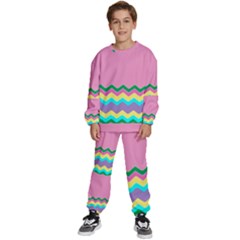 Easter Chevron Pattern Stripes Kids  Sweatshirt Set by Amaryn4rt