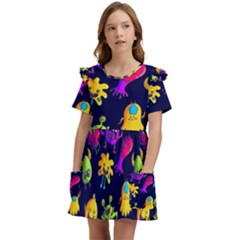 Space Patterns Kids  Frilly Sleeves Pocket Dress by Amaryn4rt