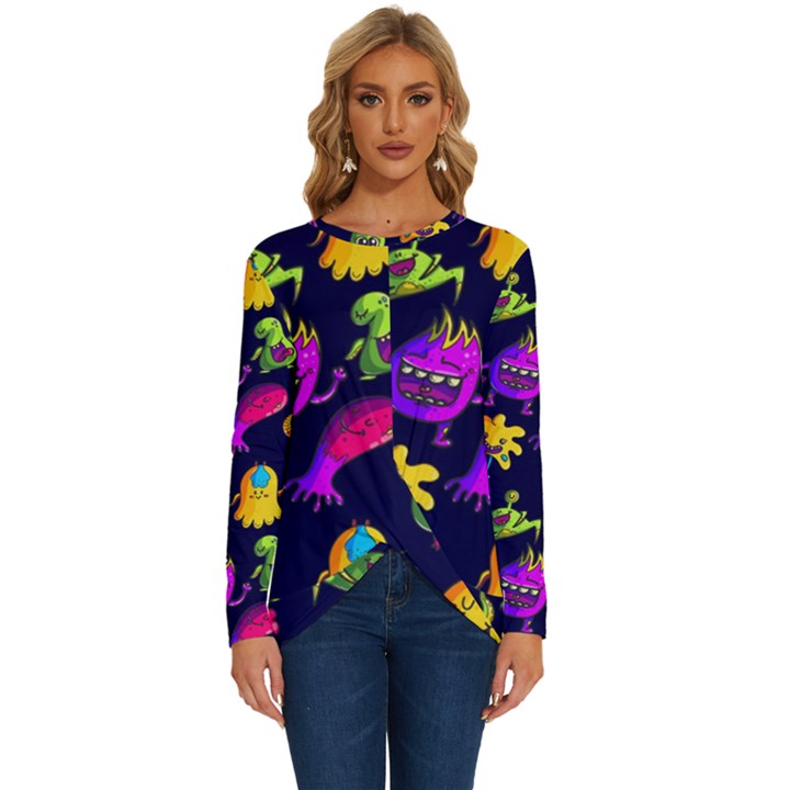 Space Patterns Long Sleeve Crew Neck Pullover Top