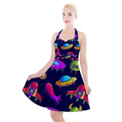 Space Pattern Halter Party Swing Dress  by Amaryn4rt