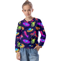 Space Pattern Kids  Long Sleeve Tee With Frill 