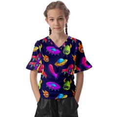 Space Pattern Kids  V-neck Horn Sleeve Blouse by Amaryn4rt