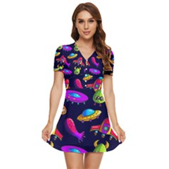 Space Pattern V-neck High Waist Chiffon Mini Dress by Amaryn4rt